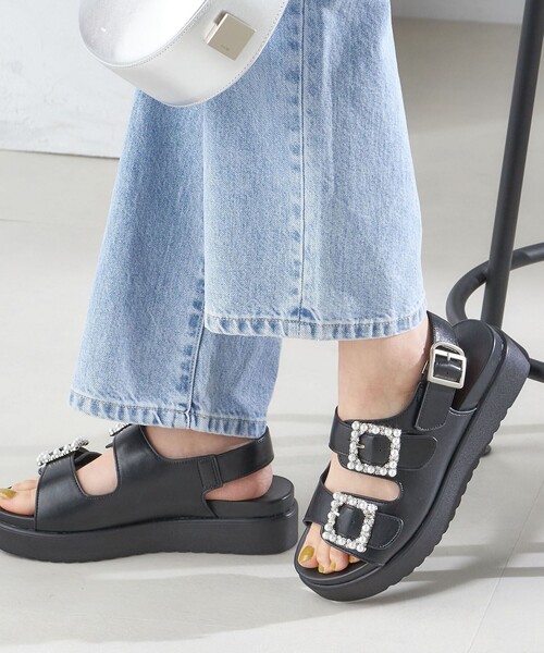 ★SHIPS for women パールモチーフビジューダブルベルトサンダル★ セール】* パールモチーフ ビジュー ダブル ベルト サンダル