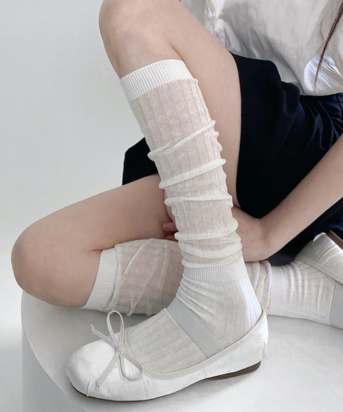 HALEY PESCA（ヘーリーペスカ）の「HALEY PESCA/シースルー　ルーズハイソックス（ソックス/靴下・レディース・ダークグレー/グレー/ブラック/ホワイト/ピンク・FREE）」の2枚目の写真