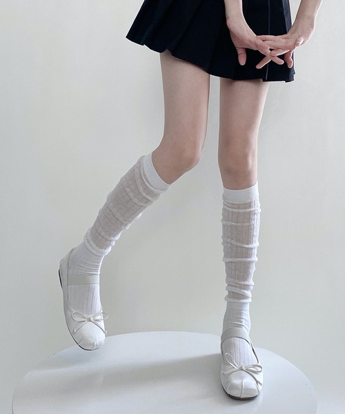 HALEY PESCA（ヘーリーペスカ）の「HALEY PESCA/シースルー　ルーズハイソックス（ソックス/靴下・レディース・ダークグレー/グレー/ブラック/ホワイト/ピンク・FREE）」の7枚目の写真