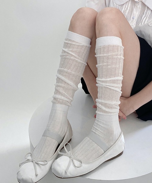 HALEY PESCA（ヘーリーペスカ）の「HALEY PESCA/シースルー　ルーズハイソックス（ソックス/靴下・レディース・ダークグレー/グレー/ブラック/ホワイト/ピンク・FREE）」の8枚目の写真