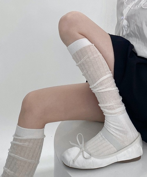 HALEY PESCA（ヘーリーペスカ）の「HALEY PESCA/シースルー　ルーズハイソックス（ソックス/靴下・レディース・ダークグレー/グレー/ブラック/ホワイト/ピンク・FREE）」の9枚目の写真