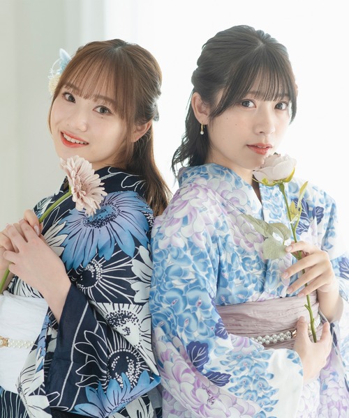 1人で着られる浴衣4点セット】浴衣・兵児帯・腰紐2本《粋な涼風