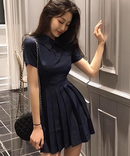 i-dare（アイディア）の「【i-dare】プリーツ ポロミニワンピース  