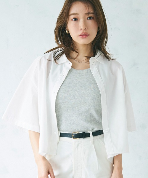 coca(coca)(コカ)の「【WEB限定セール】クロップド半袖シャツ(シャツ/ブラウス・レディース・ライトブルー/ホワイト・M/L)」の1枚目の写真
