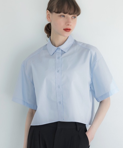 coca(coca)(コカ)の「【WEB限定セール】クロップド半袖シャツ(シャツ/ブラウス・レディース・ライトブルー/ホワイト・M/L)」の2枚目の写真