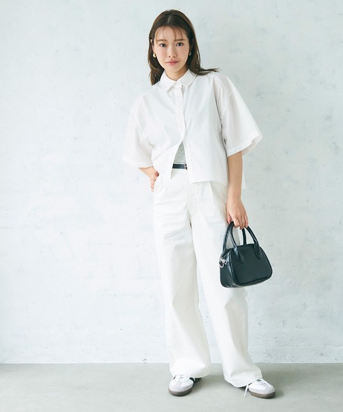coca(coca)(コカ)の「【WEB限定セール】クロップド半袖シャツ(シャツ/ブラウス・レディース・ライトブルー/ホワイト・M/L)」の4枚目の写真