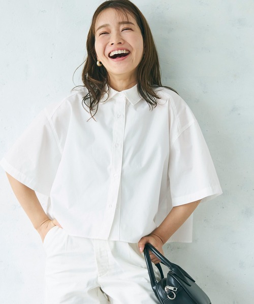 coca(coca)(コカ)の「【WEB限定セール】クロップド半袖シャツ(シャツ/ブラウス・レディース・ライトブルー/ホワイト・M/L)」の5枚目の写真