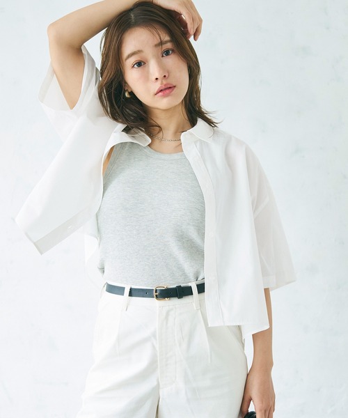 coca(coca)(コカ)の「【WEB限定セール】クロップド半袖シャツ(シャツ/ブラウス・レディース・ライトブルー/ホワイト・M/L)」の3枚目の写真