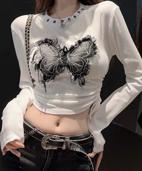 .KOM（ドットコム）の「A'GEM/9 × .kom 『.KOM/ドットケーオーエム』 バタフライ長袖カットソー（Tシャツ/カットソー・レディース・ホワイト/ブラック・S）」の8枚目の写真