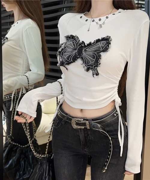 .KOM（ドットコム）の「A'GEM/9 × .kom 『.KOM/ドットケーオーエム』 バタフライ長袖カットソー（Tシャツ/カットソー・レディース・ホワイト/ブラック・S）」の11枚目の写真