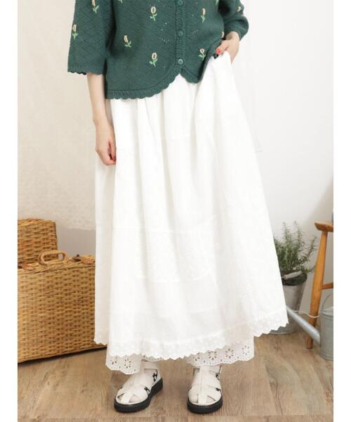 Samansa Mos2（サマンサ モスモス）の「パッチワークメッシュレーススカート（スカート・レディース・キナリ/オフホワイト/ブラック・F）」の5枚目の写真