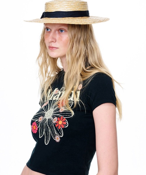 Mardi Mercredi（マルディメクルディ）の「CROPPED TSHIRT FLOWERMARDI BLOSSOM / クロップド Tシャツ フラワーマルディ ブロッサム（Tシャツ/カットソー・レディース・ホワイト/ブラック・FREE）」の7枚目の写真
