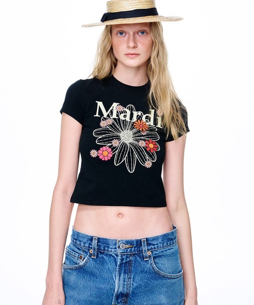 Mardi Mercredi（マルディメクルディ）の「CROPPED TSHIRT FLOWERMARDI BLOSSOM / クロップド Tシャツ フラワーマルディ ブロッサム（Tシャツ/カットソー・レディース・ホワイト/ブラック・FREE）」の6枚目の写真