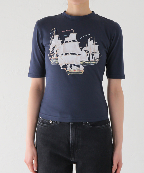 EDIT. FOR LULU（エディットフォールル）の「【YUHAN WANG/ユハン ワン】sailboats printed top（Tシャツ/カットソー・レディース・ネイビー・SMALL）」の3枚目の写真