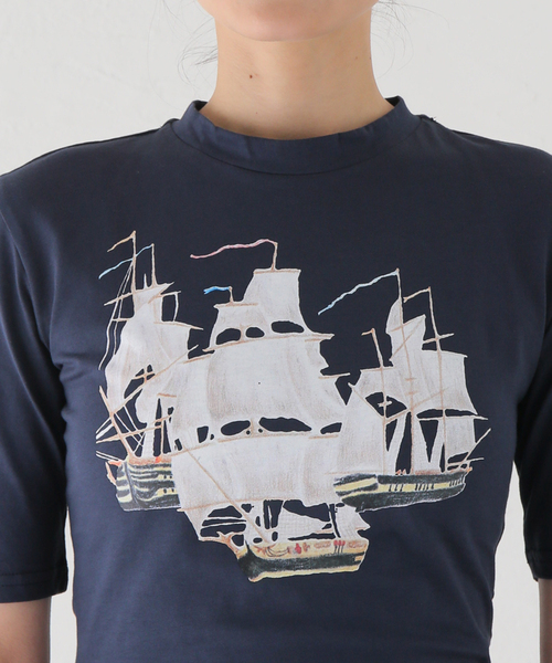 EDIT. FOR LULU（エディットフォールル）の「【YUHAN WANG/ユハン ワン】sailboats printed top（Tシャツ/カットソー・レディース・ネイビー・SMALL）」の6枚目の写真