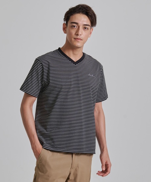 Eddie Bauer(エディーバウアー)の「ランダムボーダー 半袖VネックTシャツ(Tシャツ/カットソー・メンズ・ブラック/ホワイト/ダークベージュ/グレイッシュブルー・S/M/L/XL/XXL)」の14枚目の写真