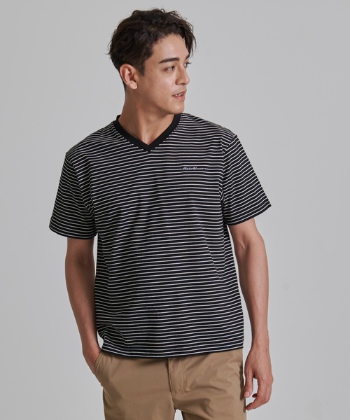 Eddie Bauer(エディーバウアー)の「ランダムボーダー 半袖VネックTシャツ(Tシャツ/カットソー・メンズ・ブラック/ホワイト/ダークベージュ/グレイッシュブルー・S/M/L/XL/XXL)」の15枚目の写真