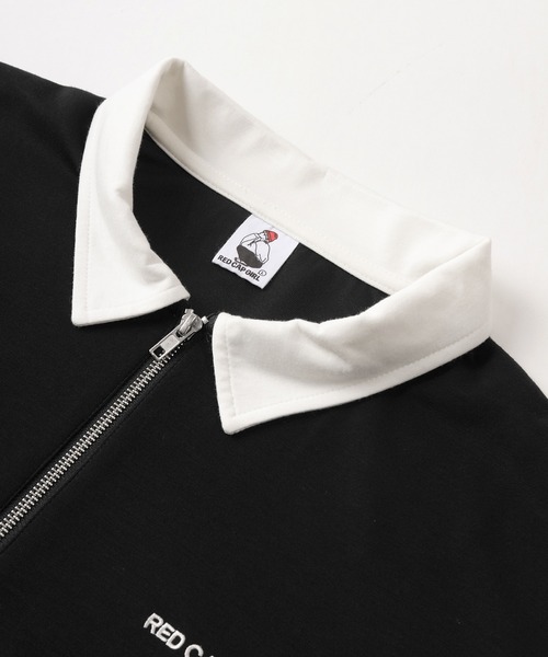 Red Cap Girl（レッドキャプガール）の「【Red Cap Girl／レッドキャップガール】ワンポイント刺繍＆バックBIGガールイラストデザイン ポンチ半袖ハーフジップ/ビッグシルエット/接触冷感（ポロシャツ・メンズ・ホワイト/ブラック/サックスブルー・M/L）」の10枚目の写真