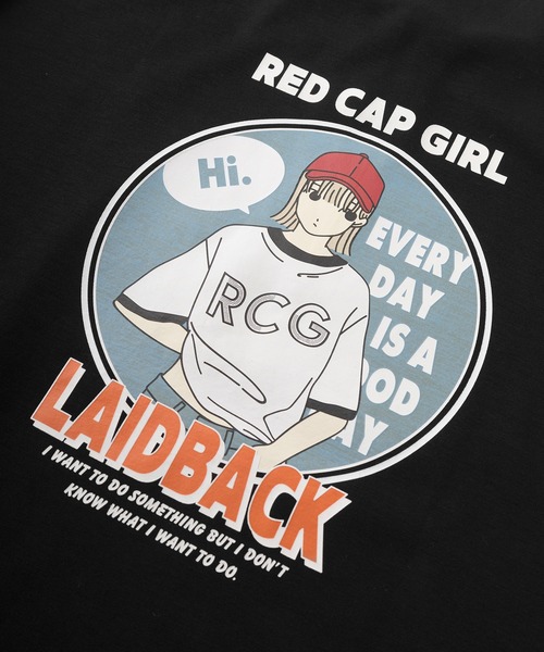 Red Cap Girl（レッドキャプガール）の「【Red Cap Girl／レッドキャップガール】ワンポイント刺繍＆バックBIGガールイラストデザイン ポンチ半袖ハーフジップ/ビッグシルエット/接触冷感（ポロシャツ・メンズ・ホワイト/ブラック/サックスブルー・M/L）」の13枚目の写真