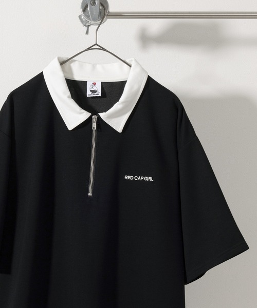 Red Cap Girl（レッドキャプガール）の「【Red Cap Girl／レッドキャップガール】ワンポイント刺繍＆バックBIGガールイラストデザイン ポンチ半袖ハーフジップ/ビッグシルエット/接触冷感（ポロシャツ・メンズ・ホワイト/ブラック/サックスブルー・M/L）」の20枚目の写真