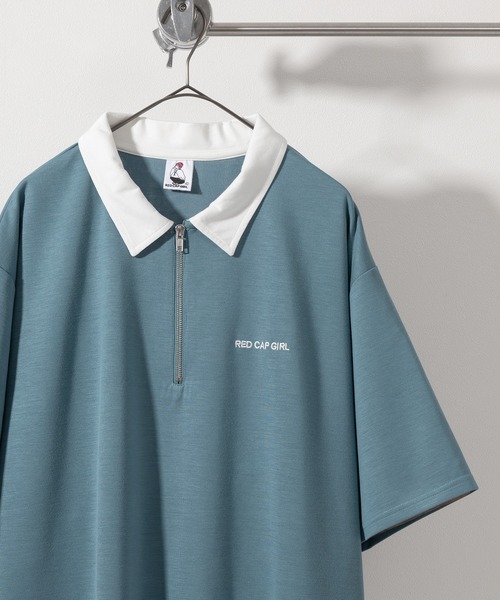 Red Cap Girl（レッドキャプガール）の「【Red Cap Girl／レッドキャップガール】ワンポイント刺繍＆バックBIGガールイラストデザイン ポンチ半袖ハーフジップ/ビッグシルエット/接触冷感（ポロシャツ・メンズ・ホワイト/ブラック/サックスブルー・M/L）」の18枚目の写真