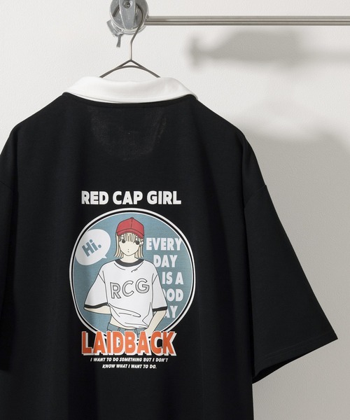 Red Cap Girl（レッドキャプガール）の「【Red Cap Girl／レッドキャップガール】ワンポイント刺繍＆バックBIGガールイラストデザイン ポンチ半袖ハーフジップ/ビッグシルエット/接触冷感（ポロシャツ・メンズ・ホワイト/ブラック/サックスブルー・M/L）」の19枚目の写真