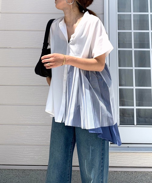 Q(キュー)の「チュール切替ブラウス(シャツ/ブラウス・レディース・ブラック/ホワイト/ホワイト系その他/チャコールグレー・MEDIUM)」の12枚目の写真