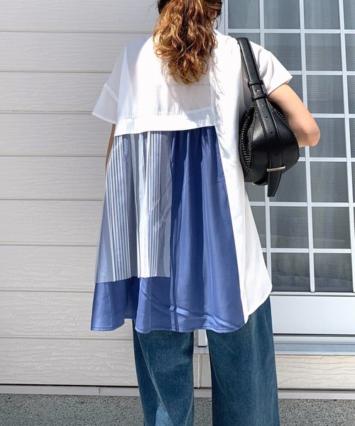 Q(キュー)の「チュール切替ブラウス(シャツ/ブラウス・レディース・ブラック/ホワイト/ホワイト系その他/チャコールグレー・MEDIUM)」の15枚目の写真