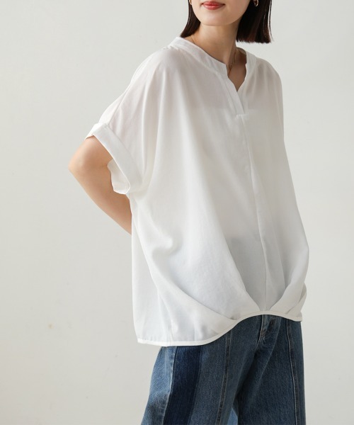 Bou Jeloud（ブージュルード）の「麻ライクキーネックブラウス（シャツ/ブラウス・レディース・イエロー/ネイビー/グリーン/ホワイト・FREE）」の7枚目の写真