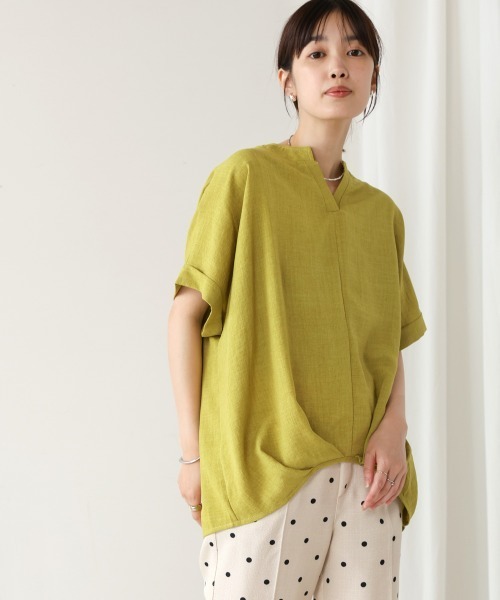 Bou Jeloud（ブージュルード）の「麻ライクキーネックブラウス（シャツ/ブラウス・レディース・イエロー/ネイビー/グリーン/ホワイト・FREE）」の14枚目の写真