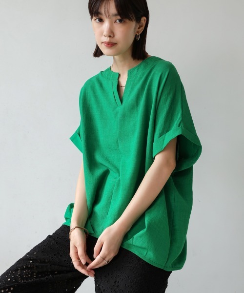 Bou Jeloud（ブージュルード）の「麻ライクキーネックブラウス（シャツ/ブラウス・レディース・イエロー/ネイビー/グリーン/ホワイト・FREE）」の22枚目の写真