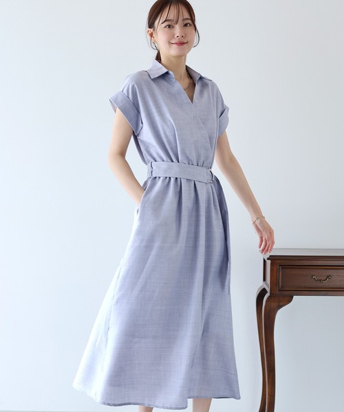 BLUEEAST（ブルーイースト）の「《お気に入り1.6万人突破！》カシュクールシャツワンピース（ワンピース・レディース・ネイビー/モカ/サックスブルー/ブラック/ブラック系/ネイビー系/チャコールグレー・MEDIUM）」の6枚目の写真