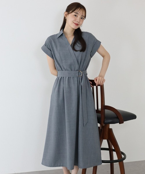 BLUEEAST（ブルーイースト）の「《お気に入り1.6万人突破！》カシュクールシャツワンピース（ワンピース・レディース・ネイビー/モカ/サックスブルー/ブラック/ブラック系/ネイビー系/チャコールグレー・MEDIUM）」の3枚目の写真