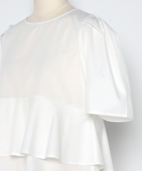 【セール】袖タックペプラムブラウス×フロントスリットパンツセットアップ（パンツドレス）｜Bonjour Sagan（ボンジュールサガン）