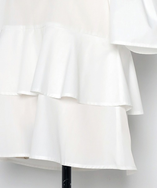 【セール】袖タックペプラムブラウス×フロントスリットパンツセットアップ（パンツドレス）｜Bonjour Sagan（ボンジュールサガン）