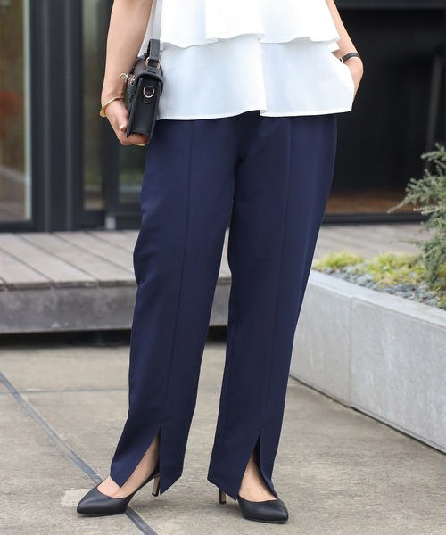 【セール】袖タックペプラムブラウス×フロントスリットパンツセットアップ（パンツドレス）｜Bonjour Sagan（ボンジュールサガン）