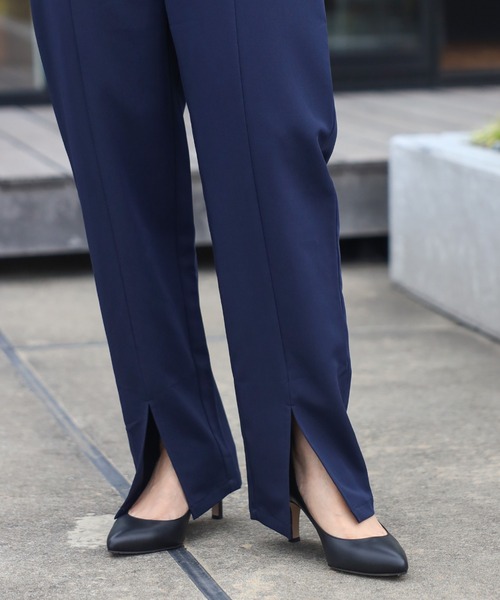 【セール】袖タックペプラムブラウス×フロントスリットパンツセットアップ（パンツドレス）｜Bonjour Sagan（ボンジュールサガン）