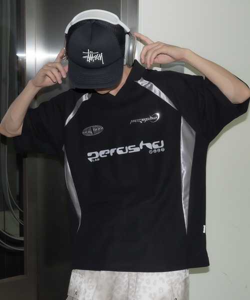 襟付き立体シルバープリントゲームシャツ（Tシャツ/カットソー）｜Perushu（ペルーシュ）