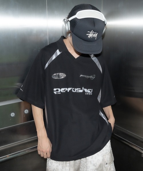 襟付き立体シルバープリントゲームシャツ（Tシャツ/カットソー）｜Perushu（ペルーシュ）