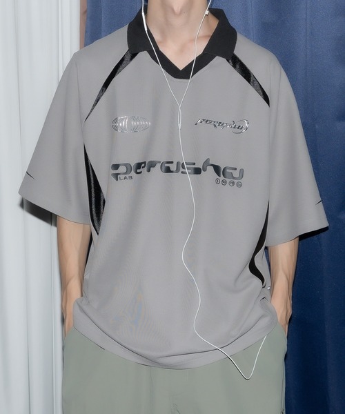 襟付き立体シルバープリントゲームシャツ（Tシャツ/カットソー）｜Perushu（ペルーシュ）