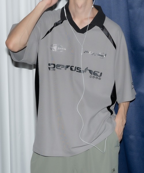 襟付き立体シルバープリントゲームシャツ（Tシャツ/カットソー）｜Perushu（ペルーシュ）