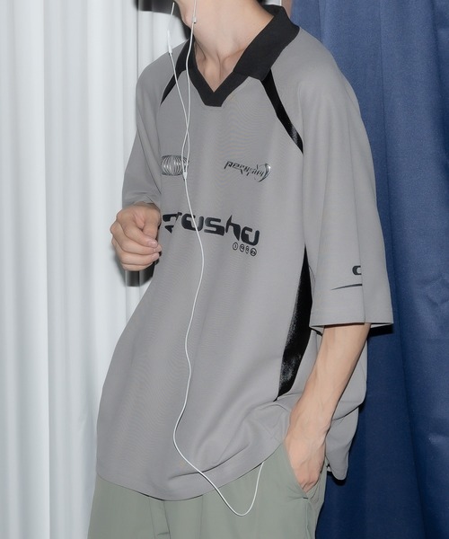 襟付き立体シルバープリントゲームシャツ（Tシャツ/カットソー）｜Perushu（ペルーシュ）