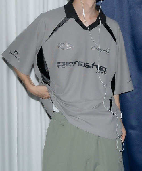 襟付き立体シルバープリントゲームシャツ（Tシャツ/カットソー）｜Perushu（ペルーシュ）