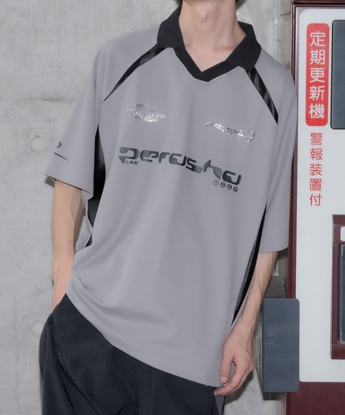 襟付き立体シルバープリントゲームシャツ（Tシャツ/カットソー）｜Perushu（ペルーシュ）