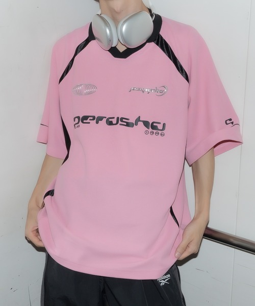 襟付き立体シルバープリントゲームシャツ（Tシャツ/カットソー）｜Perushu（ペルーシュ）