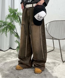 オーバーダイダブルニーフリンジデニム
