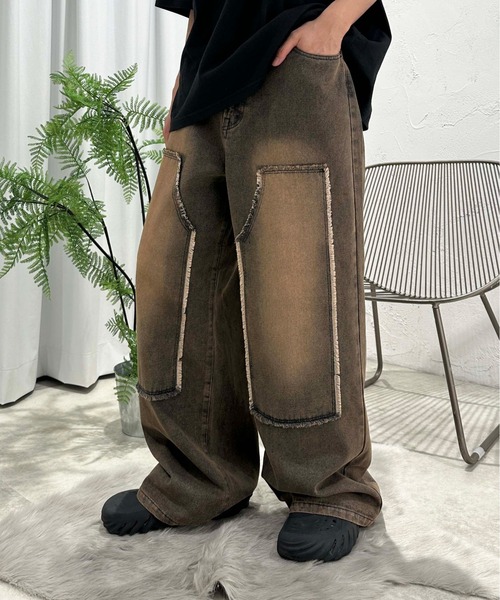 sedacle（セダクル）の「オーバーダイダブルニーフリンジデニム（デニムパンツ・メンズ・ダークインディゴブルー/インディゴブルー/ブラウン/ブラック・MEDIUM/SMALL/LARGE）」の19枚目の写真
