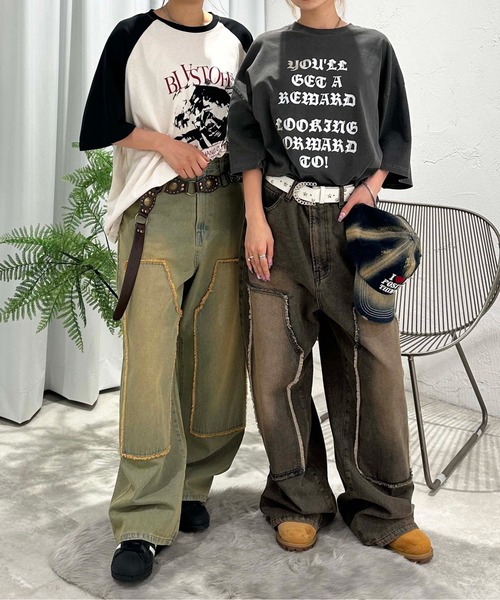 sedacle（セダクル）の「オーバーダイダブルニーフリンジデニム（デニムパンツ・メンズ・ダークインディゴブルー/インディゴブルー/ブラウン/ブラック・MEDIUM/SMALL/LARGE）」の15枚目の写真