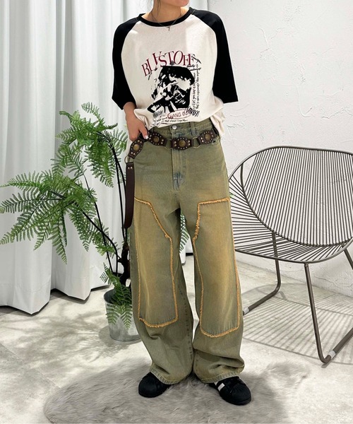 sedacle（セダクル）の「オーバーダイダブルニーフリンジデニム（デニムパンツ・メンズ・ダークインディゴブルー/インディゴブルー/ブラウン/ブラック・MEDIUM/SMALL/LARGE）」の12枚目の写真