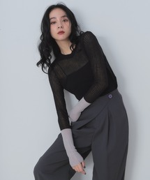 袖ラメ配色シアーニット